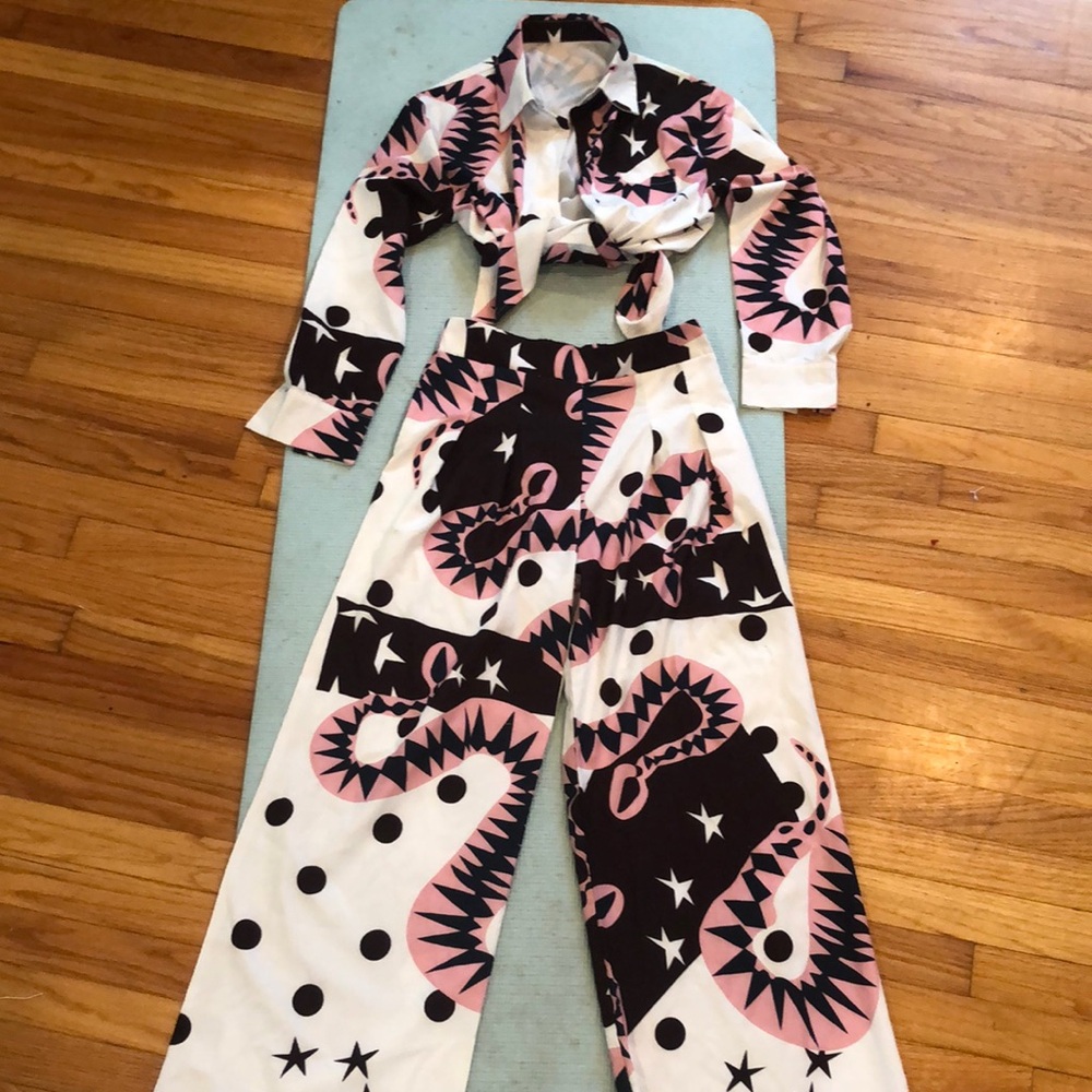 2 piece set wide leg pants and button down